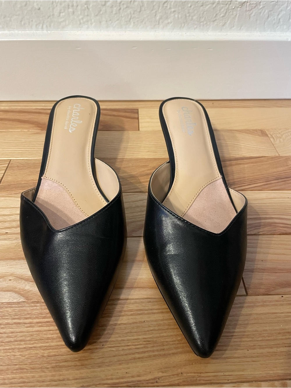 Charles By Charles David Black Pointed Slip-On Mules